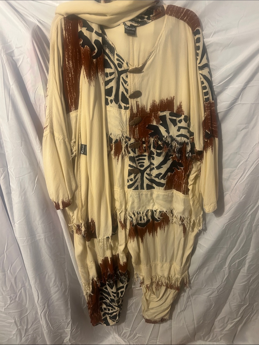 Bohemian Cream and Brown Printed Fringe Jumpsuit
